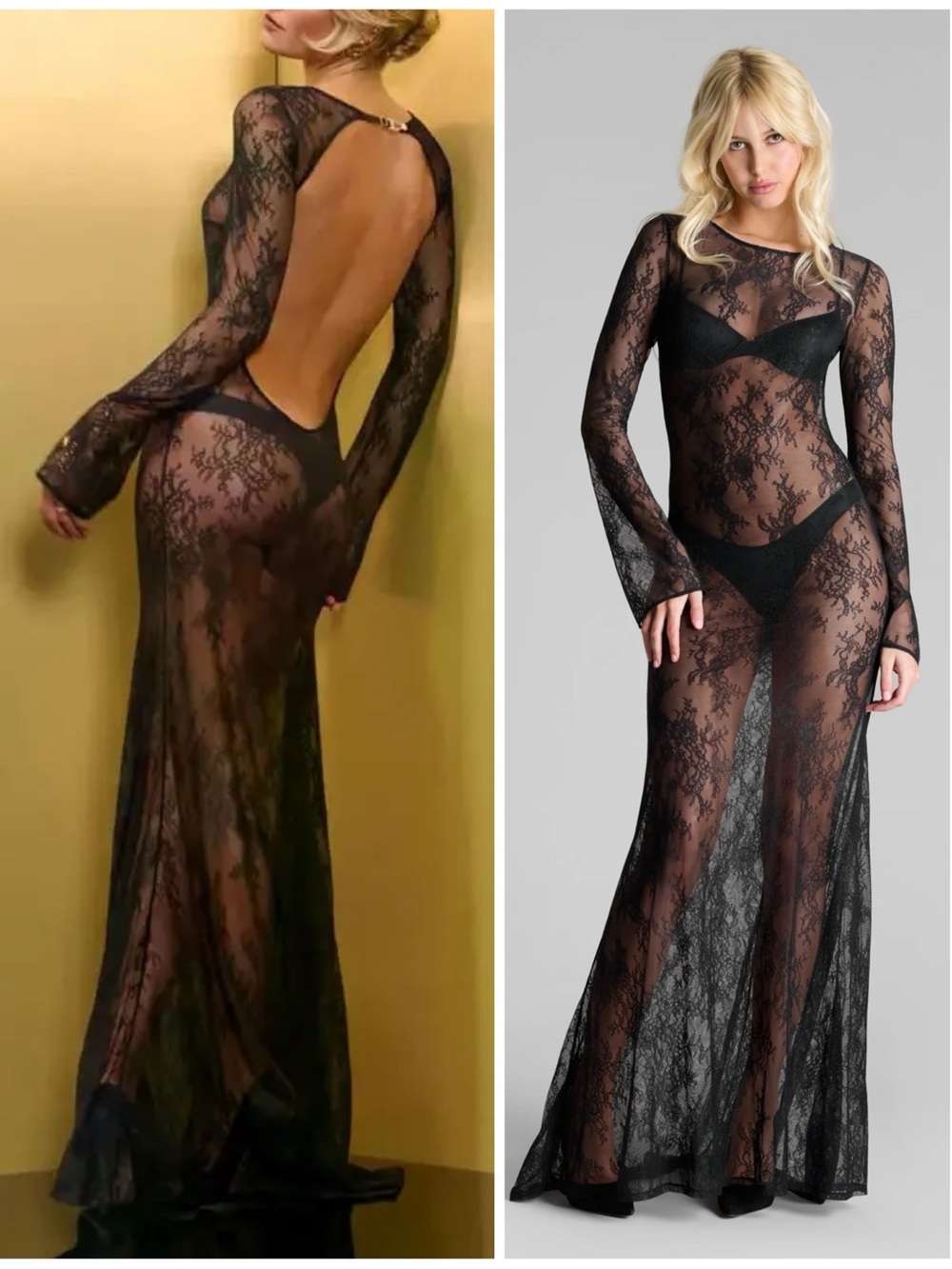 NWT Maison Close Lace Open Back Maxi Sheer Long Sleeve Dress Women’s Us Size 6